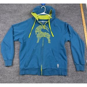 Backcountry Full Zip Hoodie Mens XL Blue Yellow Word Cloud Goat Logo Sweatshirt